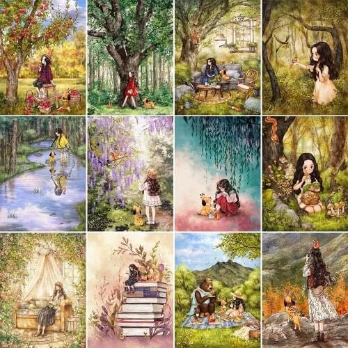 5d Diamond Painting Cartoon Hand Painted Girl Diy Diamond Painting Art Mosaic Cross Stitch New / Home Life Wall Decoration