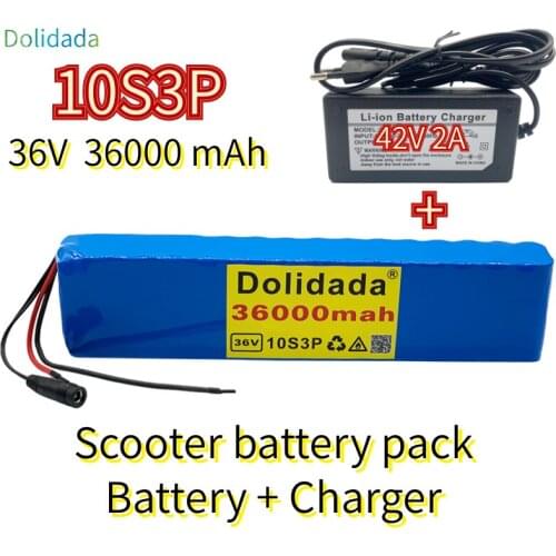 New10s3p 36V 36000mAh battery pack 18650 lithium battery 500W high power large capacity 42V motorcycle scooter+42V 2Acharger