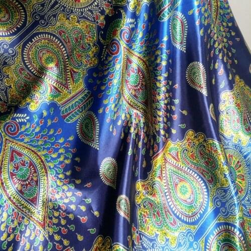 Decoration Paisley Satin Fabric DIY sewing craft material Ethnic Floral Polyester Silky Satin Fabric