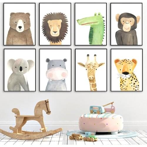 Bear Leopard Hippo Lion monkey Nursery Wall Art Canvas Painting Nordic Posters And Prints Wall Picture Baby Kids Room Home Decor