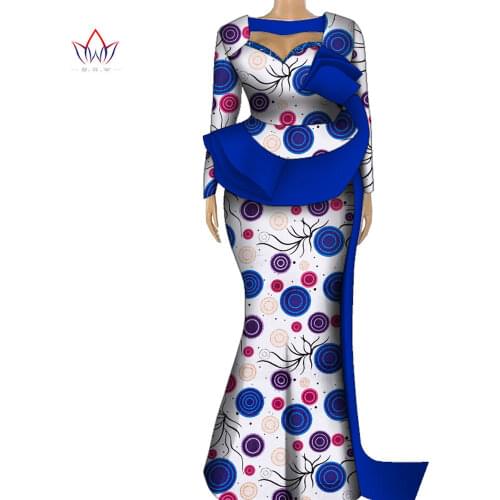 Bintarealwax African Women Set Bazin Riche Hollow Sexy Top and Skirt Kanga Clothing 2 Pieces Customize Skirts Sets WY243