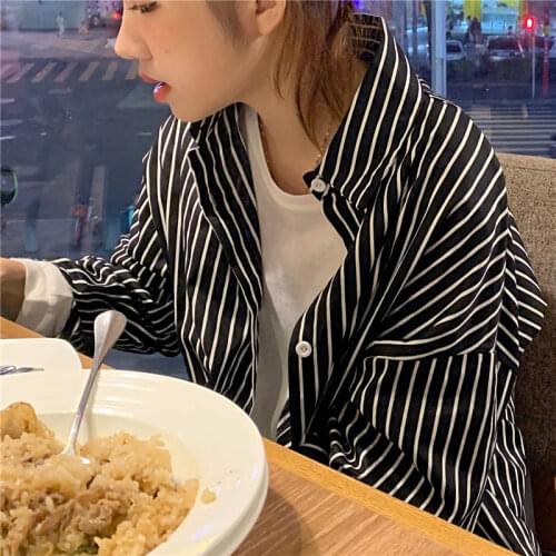 Blouse Women Shirt Striped Long Sleeve Loose Top Womens Mid-Length 2021 Blusas Mujer De Moda