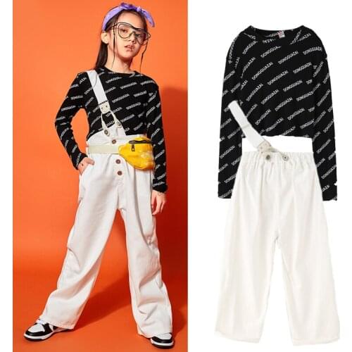 ChildrenS Jazz Dance Costumes Girls Fashion Single Bib Pants Long-Sleeved Tops Hip-Hop Dance Clothes Catwalk Costumes DQS6469
