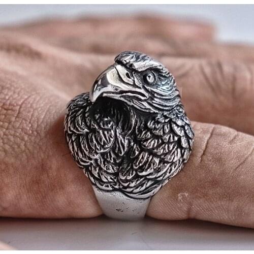 EYHIMD Nordic Stainless Steel Eagle Ring Mens Predator Biker Style Viking Rings Animal Jewelry