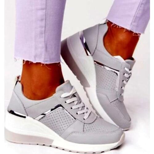 Women Shoes Breathable Leather Lace-Up Sneakers Wedge Sports Shoes Womens Vulcanized Shoes Casual Platform Ladies Office Flat30