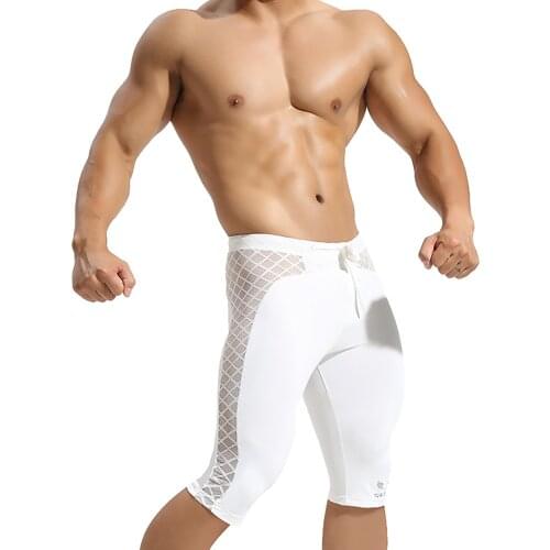 Summer Sexy Men Tights Hot Pants See-through Plaid Mesh Sport Shorts Breathable Low Waist Sports Gym Fitness Bottoms Sportswear