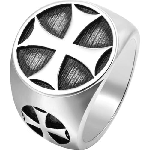 New Male Iron Knights Templar Cross Silver color Band 316L Stainless Steel Ring Vintage Mason Jewelry Rings for Men