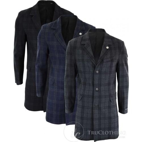 Mens Wool Feel Textured Check Overcoat Jacket One Piece Suits Peaky Blinders Suit Wool Tweed Jacket Vest Custom Made Costume