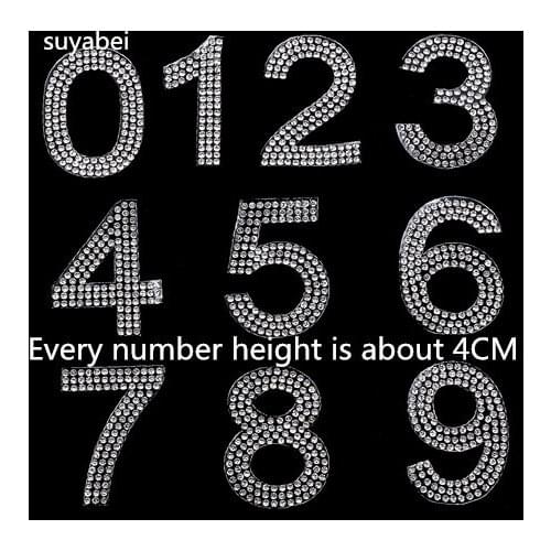 10pc number Pointback hot fix rhinestone motif iron on crystal transfers design rhinestones fix patches for shirt bag shoes