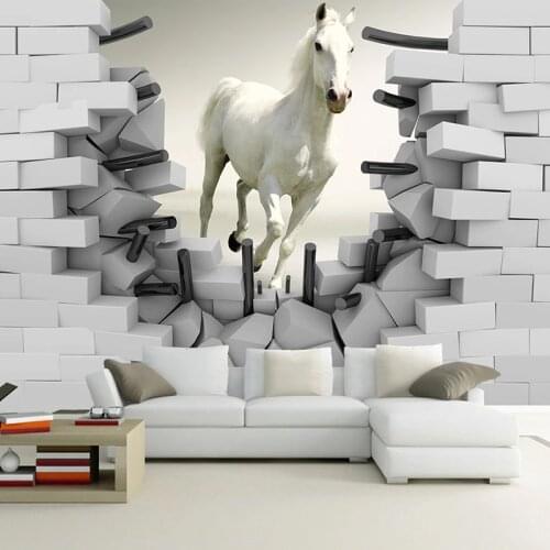 Custom Mural Wallpaper 3D Stereoscopic Space White Horse Photo Background Wall Painting Living Room Study Room Bedroom Wall Art