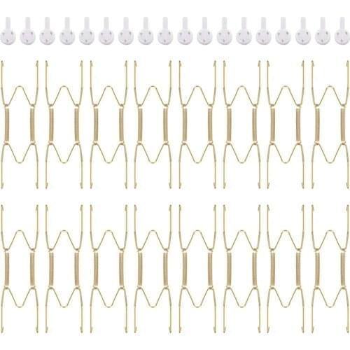 30 Pieces 6 Inch Invisible Plate Hangers Wall Plate Hangers Brass Wire Plate Holders with Wall Hooks
