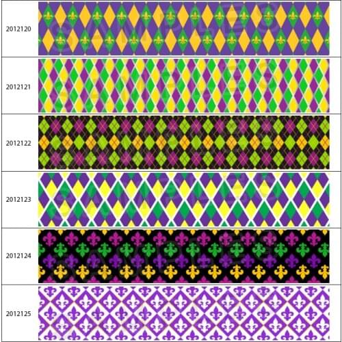 New American Mardi Gras Day Printed Grosgrain/Satin Ribbon 5 Yards for DIY Happy Holiday Hair Bow Accessories