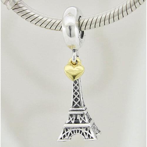 Original Paris Eiffel Tower & Gold Heart Pendant Beads Fit 925 Sterling Silver Bead Charm Europe Bracelet Diy Jewelry