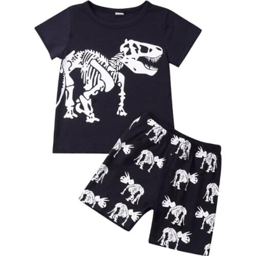 2-8Y Kid Baby Boys Summer Clothes Fashion Dinosaur T-Shirt Tops + Shorts Kids Clothes Outfit Set 2PCS