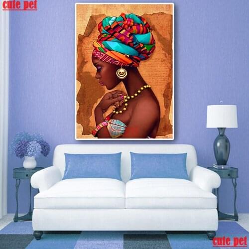 Full square round Drill Black tribal womanDIY Diamond Painting Diamond Embroidery Cross Stitch Diamond Rhinestone Decoration