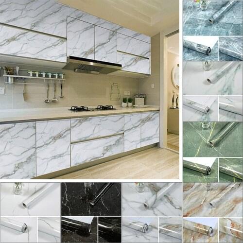 PVC Marble Vinyl Self Adhesive Wallpaper for Bathroom Kitchen Cupboard Table Multiple Styles Wallpaper Waterproof Wall Stickers