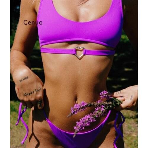 Sexy Metallic Brazilian Bikini Set Hollow Out Heart Swimsuit Female Bathers Bandage Swimwear Women 2021 Summer Bathing Suit
