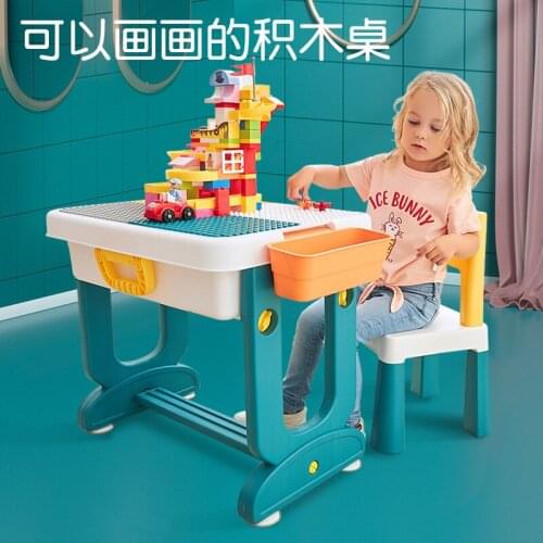 Foldable and Tiled Infant Learning Table Chair Color Multi-Functional Activity Chair Kids Painting Brick Combinat Furniture