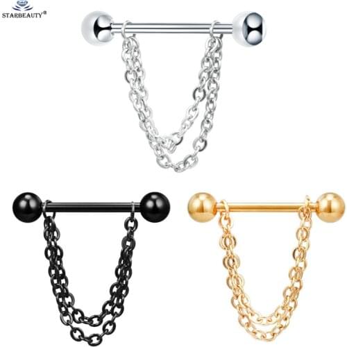 Starbeauty 2pcs Cool Chain 14G Barbell Nipple Piercing Nipple Ring Women Helix Piercing Stainless Steel Sex Product Body Jewelry