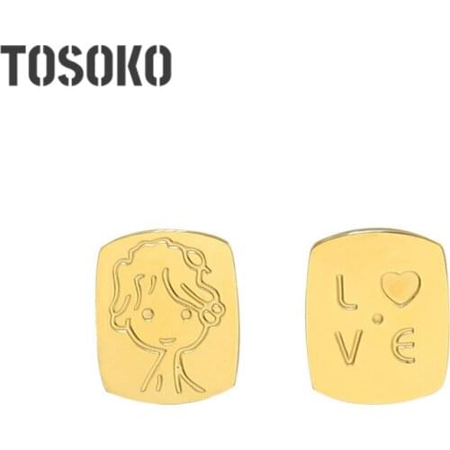 TOSOKO Stainless Steel Jewelry Little Prince Love Asymmetric Earrings Square Earrings Girl Sweet Winter Christmas Earrings BSF35
