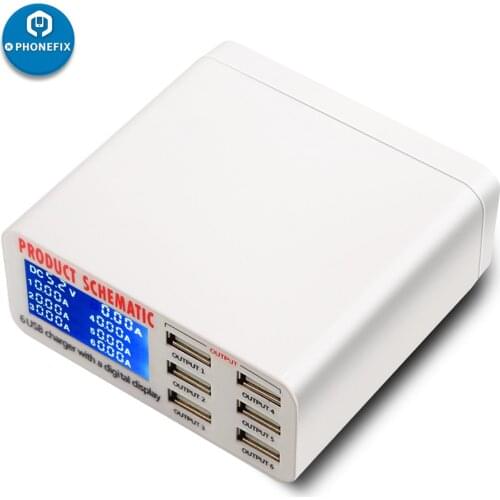 Multiport USB Hub Smart Rapid Charge Station Smart Digital Display 6 Port USB Charger Hub for Smartphone Quick Charging