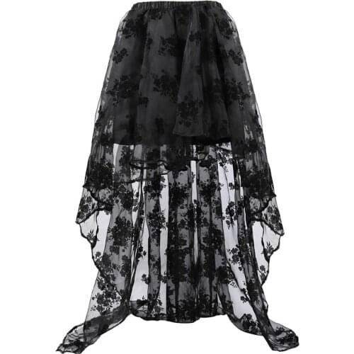 Women Asymmetrical High Low Tulle Long Skirt Wedding Party Fashion Sexy Irregular Floral Skirts Black/White/Black Red Plus Size