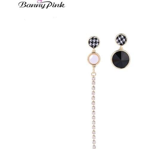 Banny Pink Asymmetrical Imitation Pearl Cloth Pendant Earrings For Women Brief Rhinestone Chain Dangle Drop Earrings Pendientes