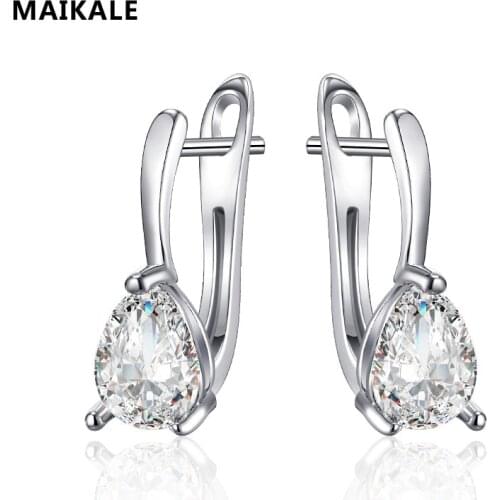 MAIKALE New Trendy Korean Water Drop temperament Gold Silver Color AAA Cubic Zirconia Simple Stud Earrings For Women Jewelry