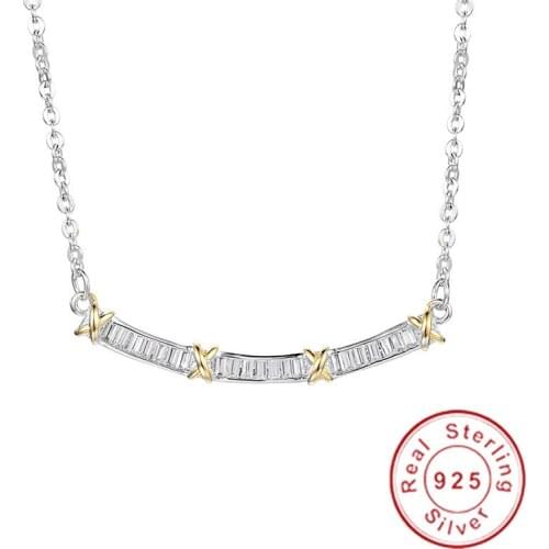 Brand Cross X Pendants 5A Zircon Cz Real 925 Sterling silver Wedding Pendant with Necklace for women Bridal jewelry girl gift