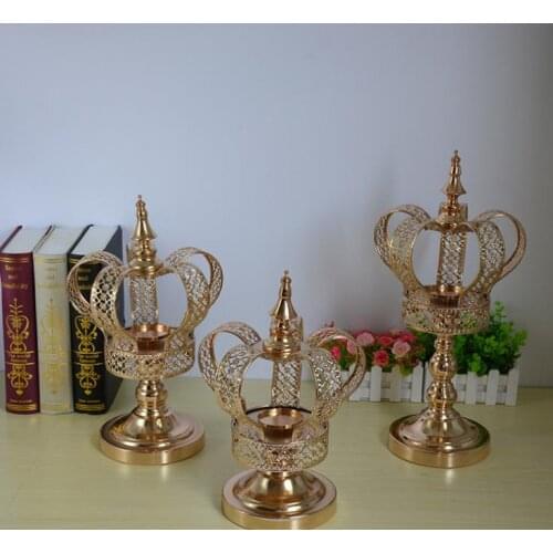 10pcs Metal Candle Holder Candlestick Table Home Decoration Gold Crown Shape Candelabra Fashion Wedding Candle Stand SN3930