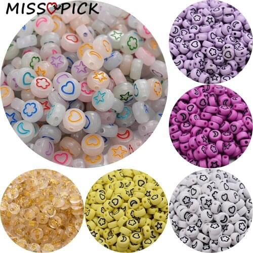 100pcs 4*7mm Acrylic Beads Flat Round Heart Flower Star Loose Spacer Beads for Jewelry Making DIY Bracelet Accessories Wholesale