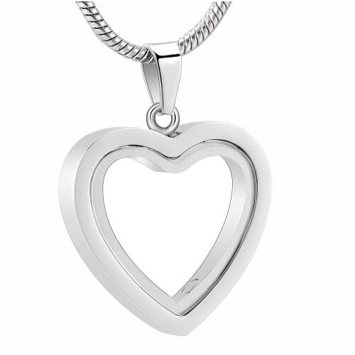 11.11 Newest Heart See Through Keepsake Cremation Urn Glass Stainless Steel Pendant Necklace,Funnel Included