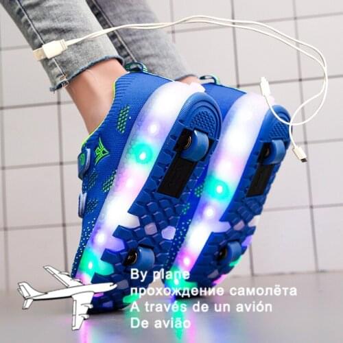 2021 New 27-40 USB Charging Children Sneakers With 2 Wheels Girls Boys Led Shoes Kids Sneakers With Wheels Roller Skate Shoes