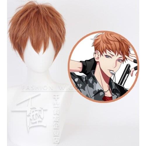 25cm Anime Division Rap Battle Cosplay Busujima Meison Wig Role Playing Wigs Halloween Cosplay Short Orange Hair Wig Cap