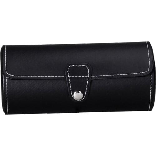 3Slot PU Watch Roll Container Box for Personal Use Earring Storage Black