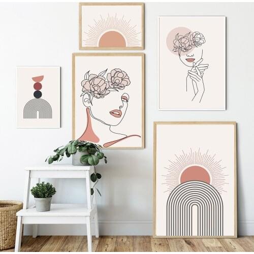 Abstract Body lines Poster Women Flower Leaf Minimalist Canvas Painting Print Fashion Picture for Home Living Room Cuadros Decor