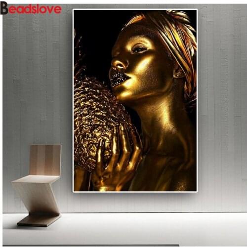 5D diy diamond paintings African Art Black Gold Sexy Woman Nude embroidery pattern full square round cross stitch mosaic decor