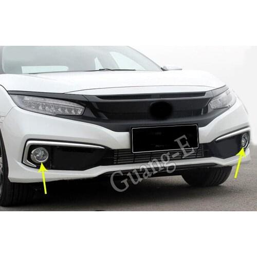 Car Sticker Styling ABS Chrome Front Fog Light Lamp Detector Frame Trim Parts 2pcs For Honda Civic 10th Sedan 2019 2020 2021