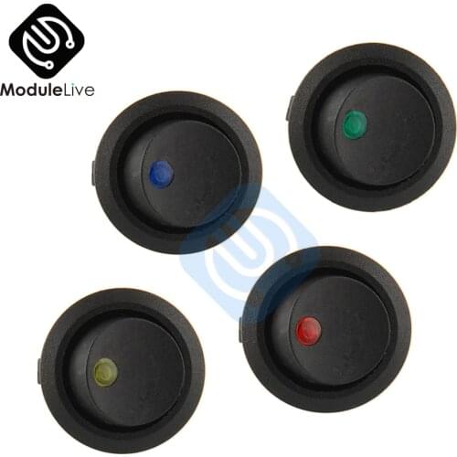 DC 12V LED Dot Light Car Switch Auto Boat Round Rocker 3Pin ON/OFF Toggle SPST Switch 4 Colors Blue Yellow Red Green Color 3P