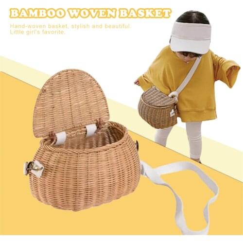 Childrens Small Back Basket Cute Hand-woven Rattan Backpack Baby Shoulder Storage Basket Fashion Basket Bags For Kids Rattan