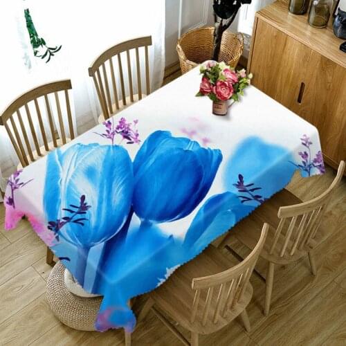 Europe 3D Tablecloth Blue Flowers Pattern Dustproof Thicken Cotton Table Cloth for Wedding Home Textile 180*270cm