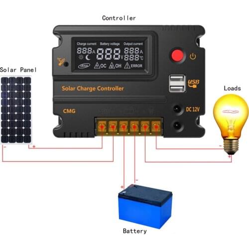 MPPT/ PWM Solar Controller 20A 10A 12Vdc 24Vdc Solar Panel Battery Regulator Charge Controller USB 5V Temperature Compensation