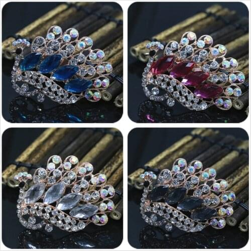 Hot sale wholesale price rose gold-color peacock brooches for women charms elegant clothes party ceremony pins jewelry48*65mm R