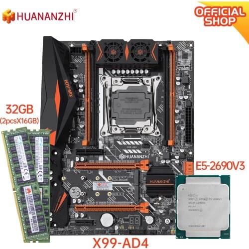 HUANANZHI X99 AD4 X99 Motherboard with Intel XEON E5 2690 v3 with 2*16G DDR4 RECC memory combo kit set NVME NGFF SATA USB 3.0