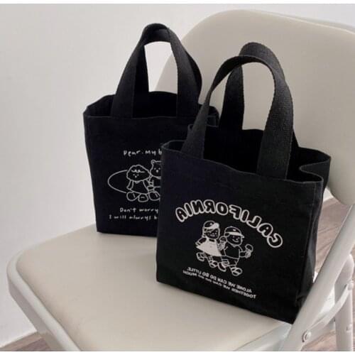 Cute Lunch Bag Canvas Lunch Box Picnic Tote Cotton Cloth Small Handbag Pouch Dinner Container Food Storage Bags For Ladies