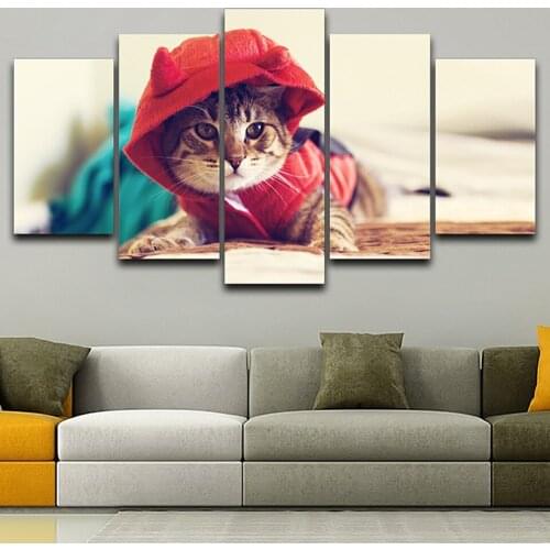Decor Living Room Art Modular Posters Framework 5 Panel Cute Animal Cat HD Printed Modern Canvas Painting Wall Pictures Home