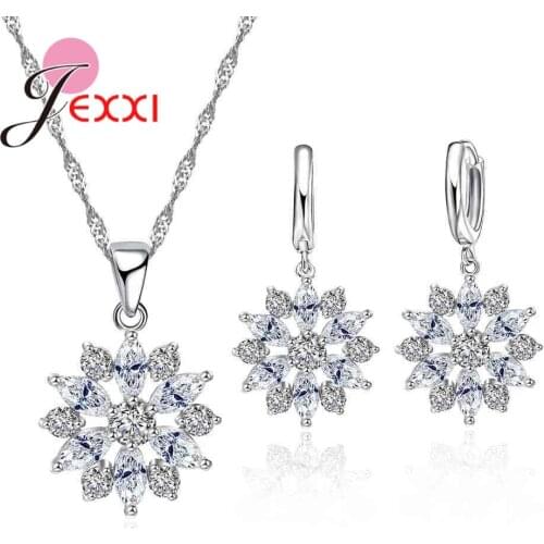 Original 925 Sterling Silver Jewelry Sets Flower Shape Earrings Necklace Jewelry Sets For Women Super Nice Jewelry Gift
