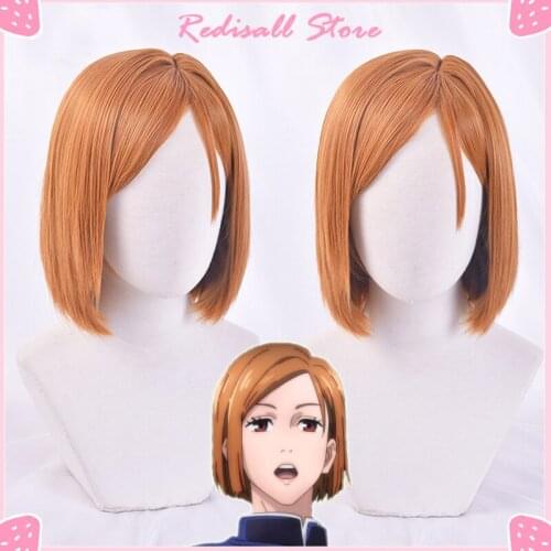 Jujutsu Kaisen Nobara Kugisaki Cosplay Wig Synthetic Orange Heat Resistant Short Hair Adult Men Women Party Event Headwear