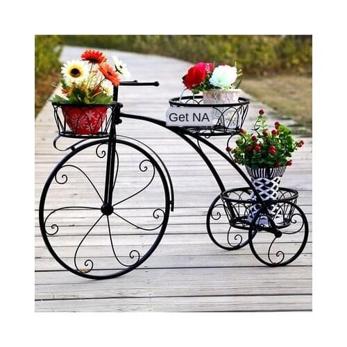 European style wrought iron bicycle flower stand Bicycle Indoor floor flower pot stand Hanging basket Cycling lovers