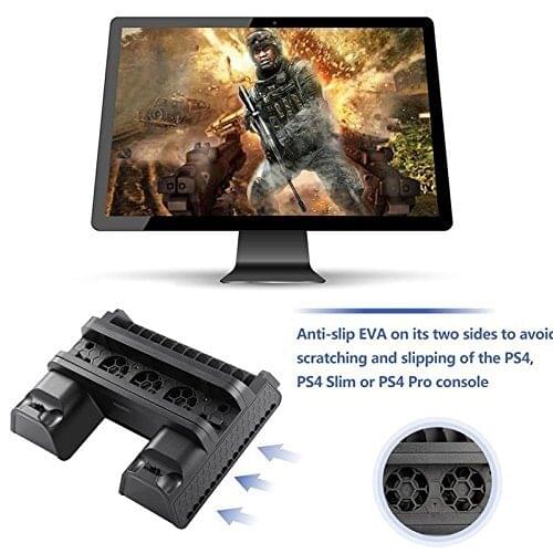 Ps4/ps4 Slim/ps4 Pro Vertical Stand Cooling Fan With Dual Controller Charger Station Games 3 In 1 For Sony Playstation 4